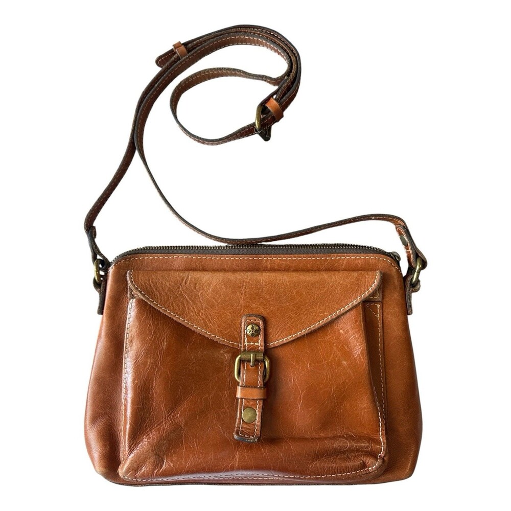 Patricia Nash Avellino Crossbody Smooth Leather Purse Bag Brown Tan MSRP $169